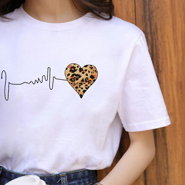 Letní Leopard Heartbeat Potisk s krátkým rukávem Oblečení Dámské tričko Harajuku Grafické Oblečení Dámské Top