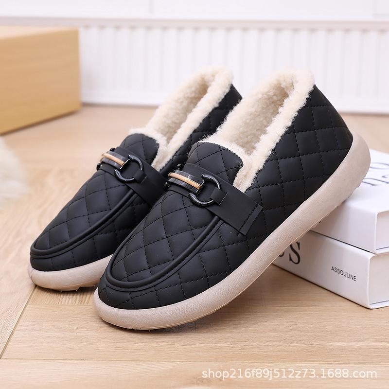 Cotton Shoes Pu Comfortable Non-slip Thick-soled Casual Cotton Boots Velvet Warm Doudou Cotton Shoes