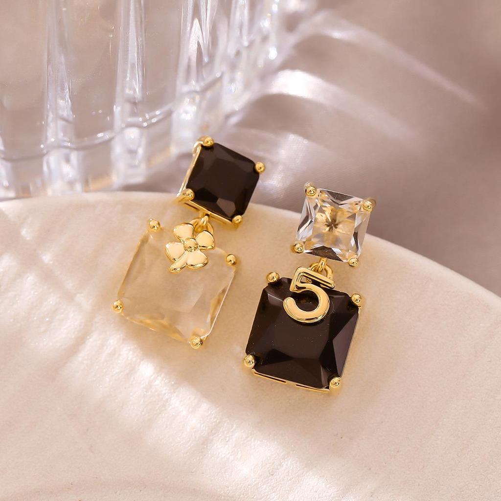 Elegant Asymmetrical Drop & Square Stud Earrings: Light Luxury Fashion for Women
