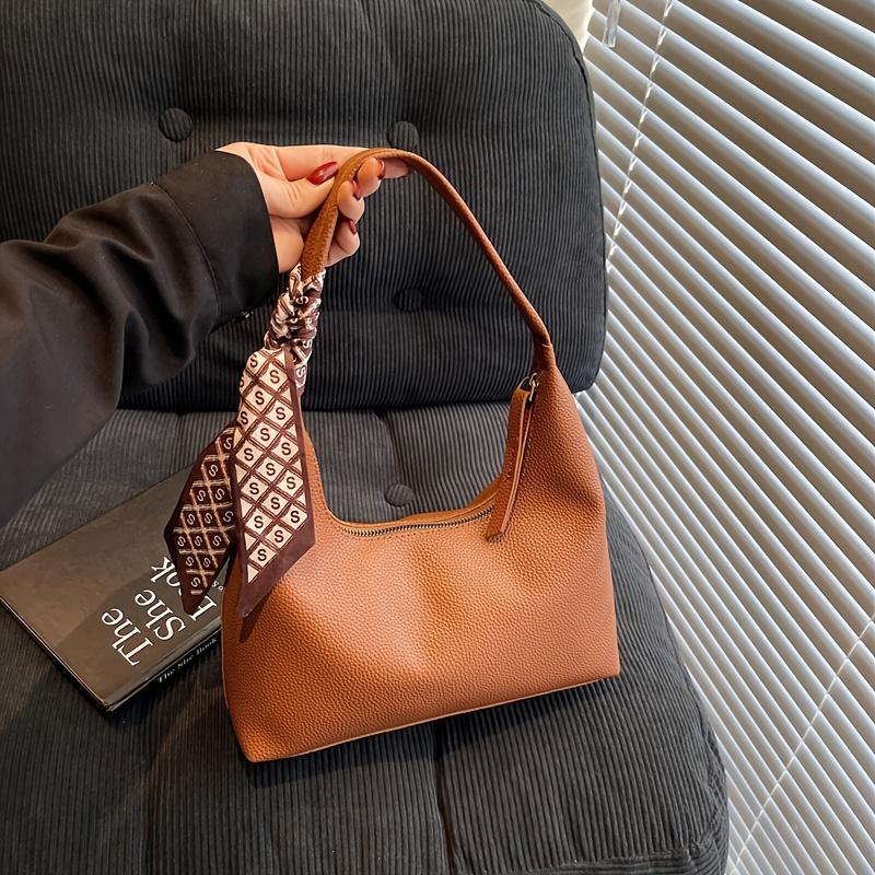 Borsa a Spalla Singola da Donna Borsa a Spalla Singola Scarf Retrò Francese Borsa a Tracolla con Texture Litchi Versatile da Pendolare Borsa a Mano di Alta Gamma