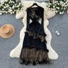 Autumn Winter Women Elegant 3D Flower Ruffles Miyake Fold Christmas Party Oversized Loose Lace-up Dresses