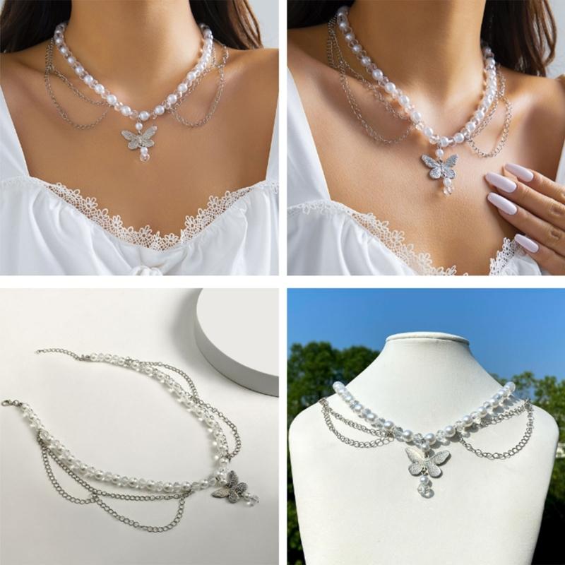Strawberry Necklace Imitation Pearl Choker Bohemia Layer Crystal Clavicle Chain Delicate Sweet Necklace for Women Girl