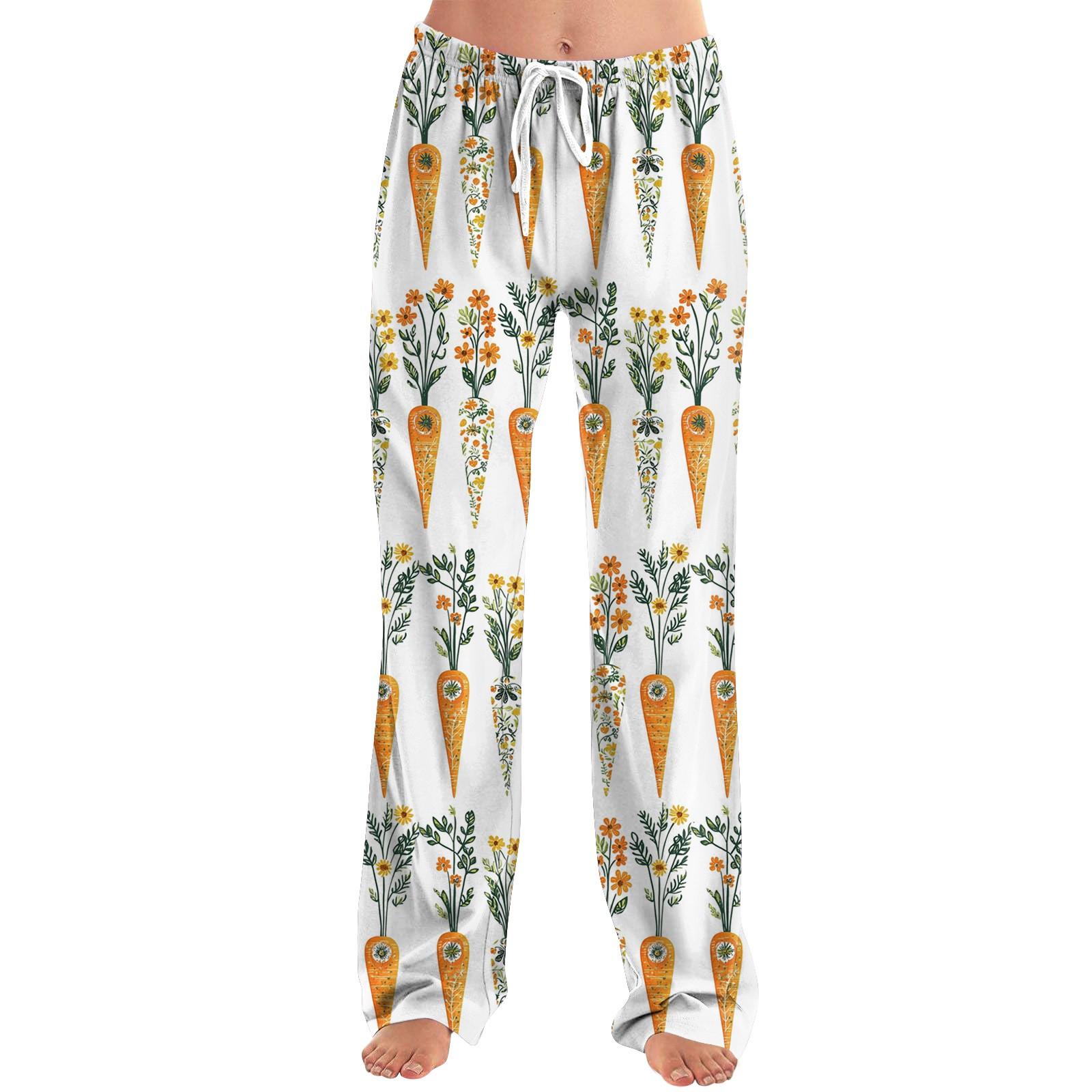 

Женские пижамные штаны, одежда для сна, повседневные брюки с эластичной резинкой на талии, удобные прямые свободные брюки для йоги, пасхальные XL жёлтый