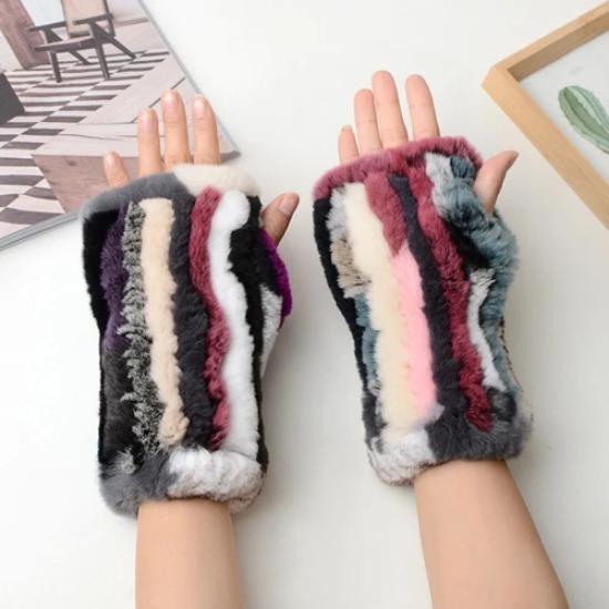 New Arrival Female Natural Rabbit Fur Gloves Knitted Warm Real Rex Rabbit Fur Mittens Women Winter Outdoor Rex Rabbit Fur Gloves