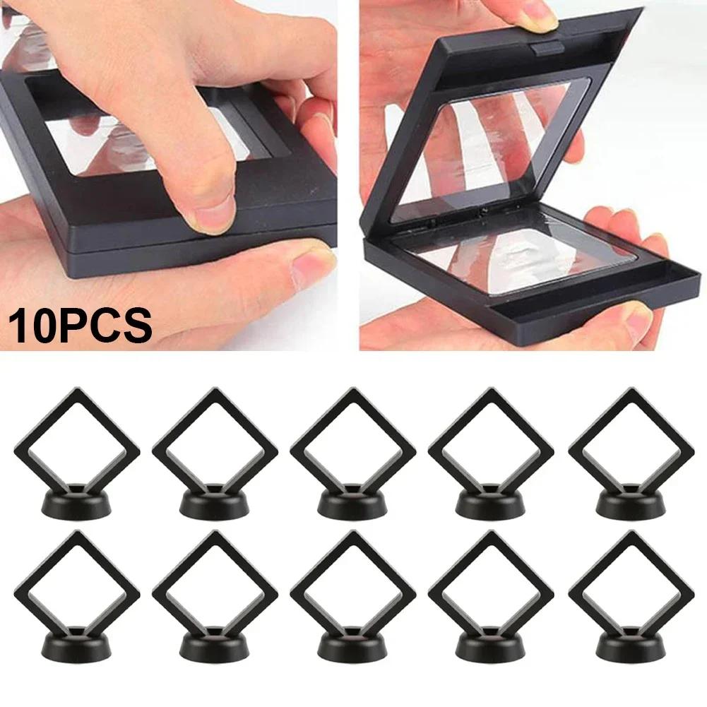 

5/10PCS Square 3D Floating Coin Display FrameHolder Stand Box Clear Jewelry Ring Coin Display Case 70*70*20mm Home Decoration Black 5PCS