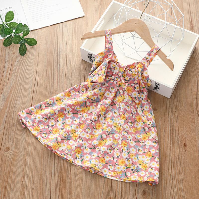 Sweet Halter Dress for Girls Summer Children Sleeveless Polka Dot Floral Princess Dress