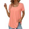 T-shirt d'été à manches courtes pour femmes, plissé, à col carré, grande taille, couleur unie, haut ample, mode élégante pour le bureau, décontracté simple