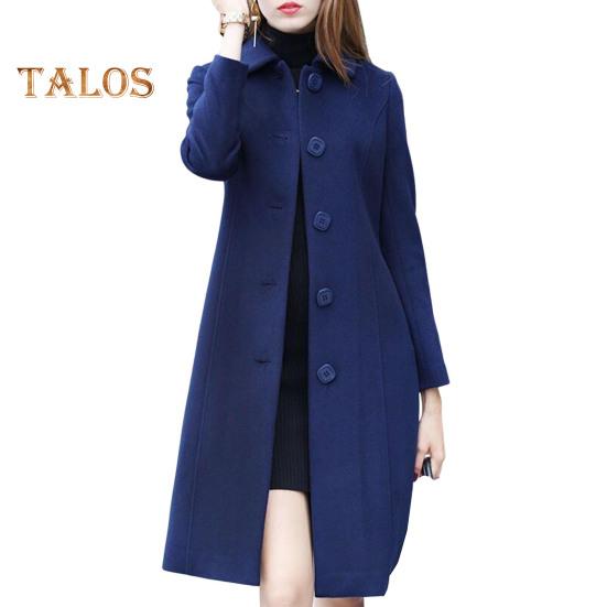 

Жіноче осінь-зимове вовняне пальто з відкладним коміром, однобортне вільне середньої довжини, товсте зігріваюче пальто для поїздок на роботу, побачення, подорожі 2XL синій