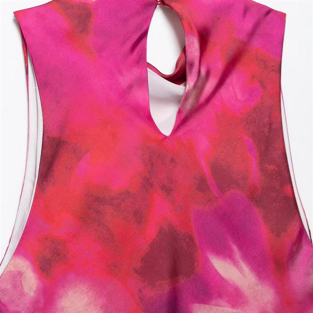 Spring/Summer 2025 Women's Tie-Dye Print Silk Satin Slim Fit Dress
