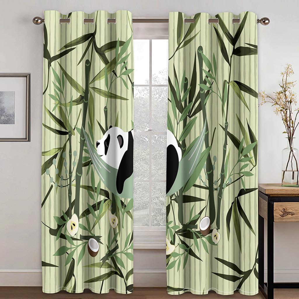 Cartoon Animation Panda Animal Window Curtains in Kids Bedroom Living Room Hall Treatments Kitchen Home Decor Drapes Blinds 2Pcs