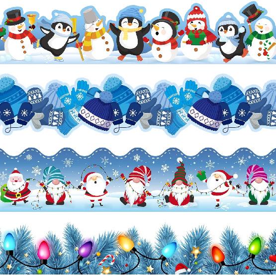 63ft Winter Bulletin Board Decorations Snowman Snowflake Xmas Tree Wave Trim Border for School Classroom Office Party (Cute Style)