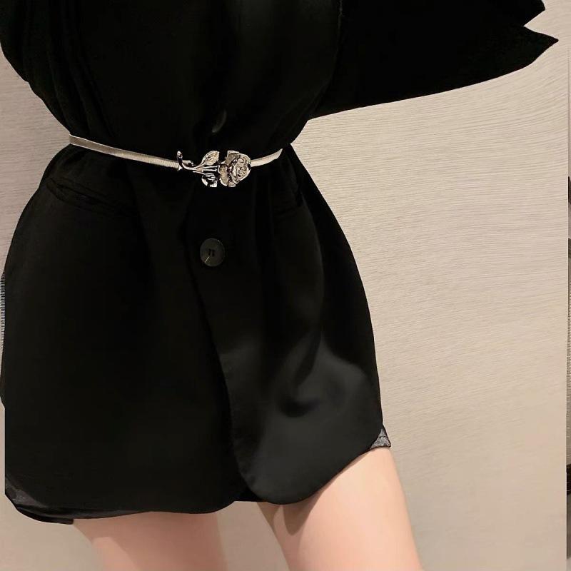Stylish Rose Metallic Flower Accessory Elastic Waist Belt For Dresses Casual