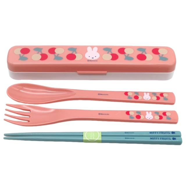 Miffy Trio and Bento Silent Dishwasher Fruit Set Freezer Set Chopsticks, Spoon, Fork, 18cm, Box, Chopsticks, Case, Safe, Antibacterial, Pink, (Trio