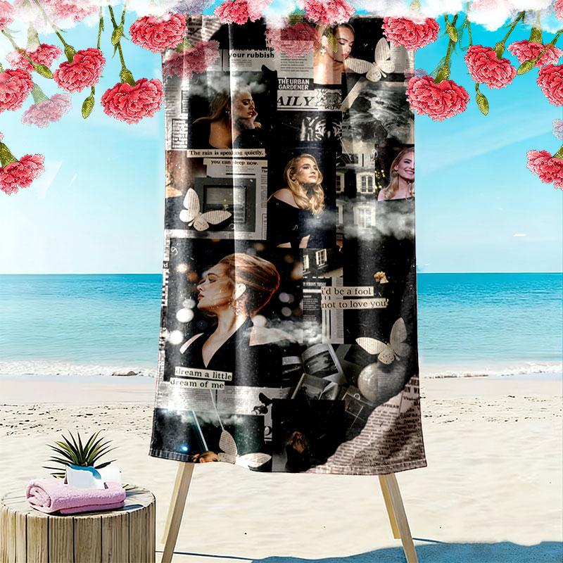 Soulful Adele Print Beach Towel, Large Soft Quick Dry Towel for Beach Camping Swimming