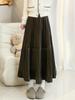 Women's Black Gold Velvet A-line Pleated Midi Skirt, High Waist, Spring/Autumn 2026