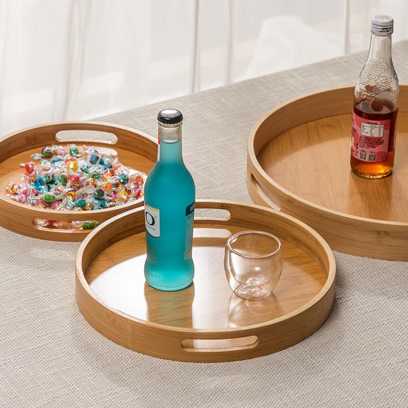 Plateau de service rond en bois de bambou