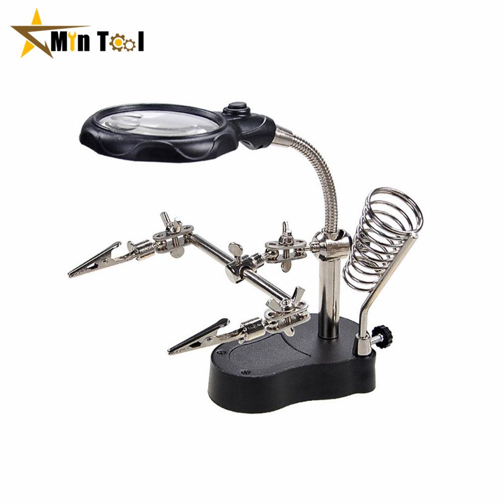 LED Clamp Soldering Iron Stand Helping Hands Magnifying Glass Magnifier Welding Equipment Electronic Component Repair Tools