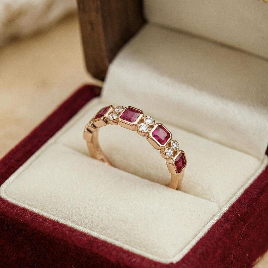 S925 Sterling Silver Stackable Women's Ring with Red Cubic Zirconia - Fashionable, Versatile, and Luxurious Square Design.