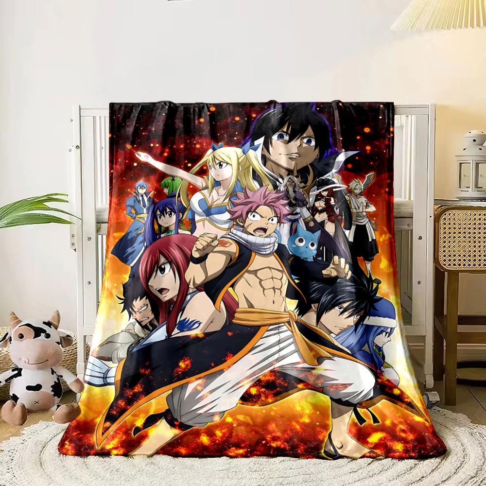A Group of Anime Characters In Intense Poses with a Fiery Background. for All Seasons Blanket Lunch Break Throw Gift