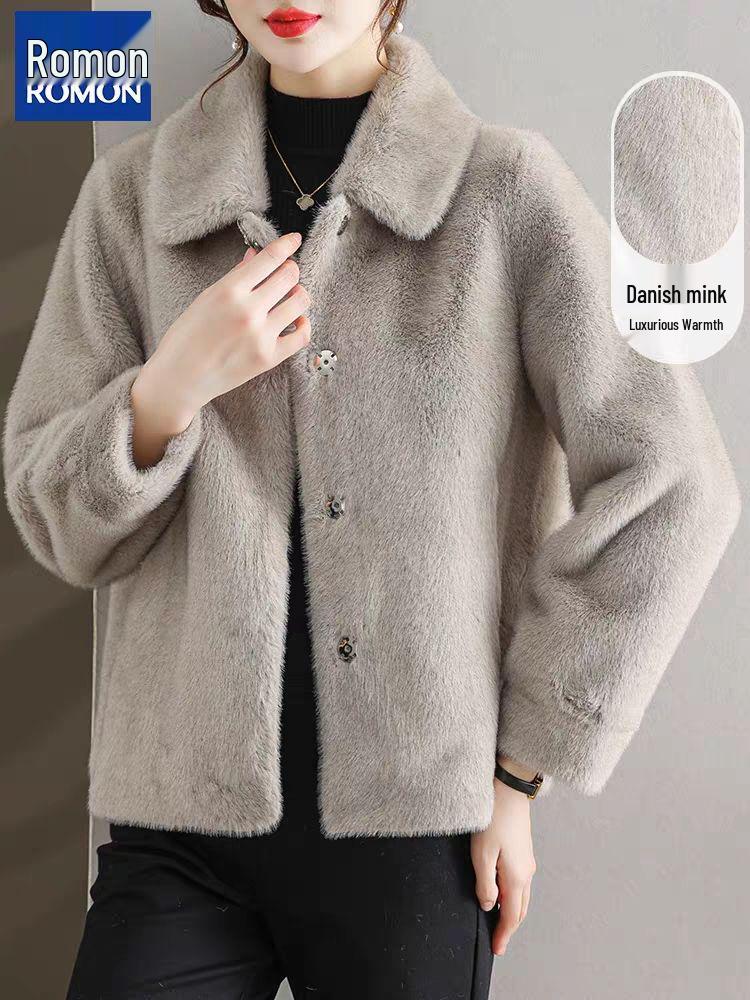 Middle-Aged & Elderly Women's Fur-Lined Mink Velvet Short Coat for Autumn/Winter