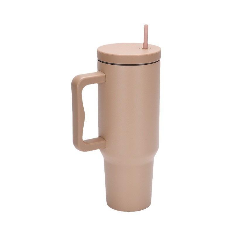 1Pc 1200ML 304Stainless Steel Print Cup with Straw Portable Car Cup Large Capacity Water Cup Car Water Bottle
