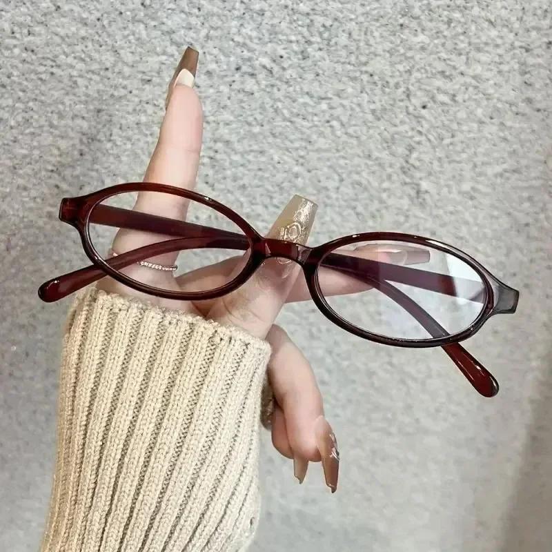 Y2K Vintage Small Oval Glasses Girls Style Red Green Frame Glass Eyewear Decorative Outdoor Anti-blue Eyeglasses Gifts