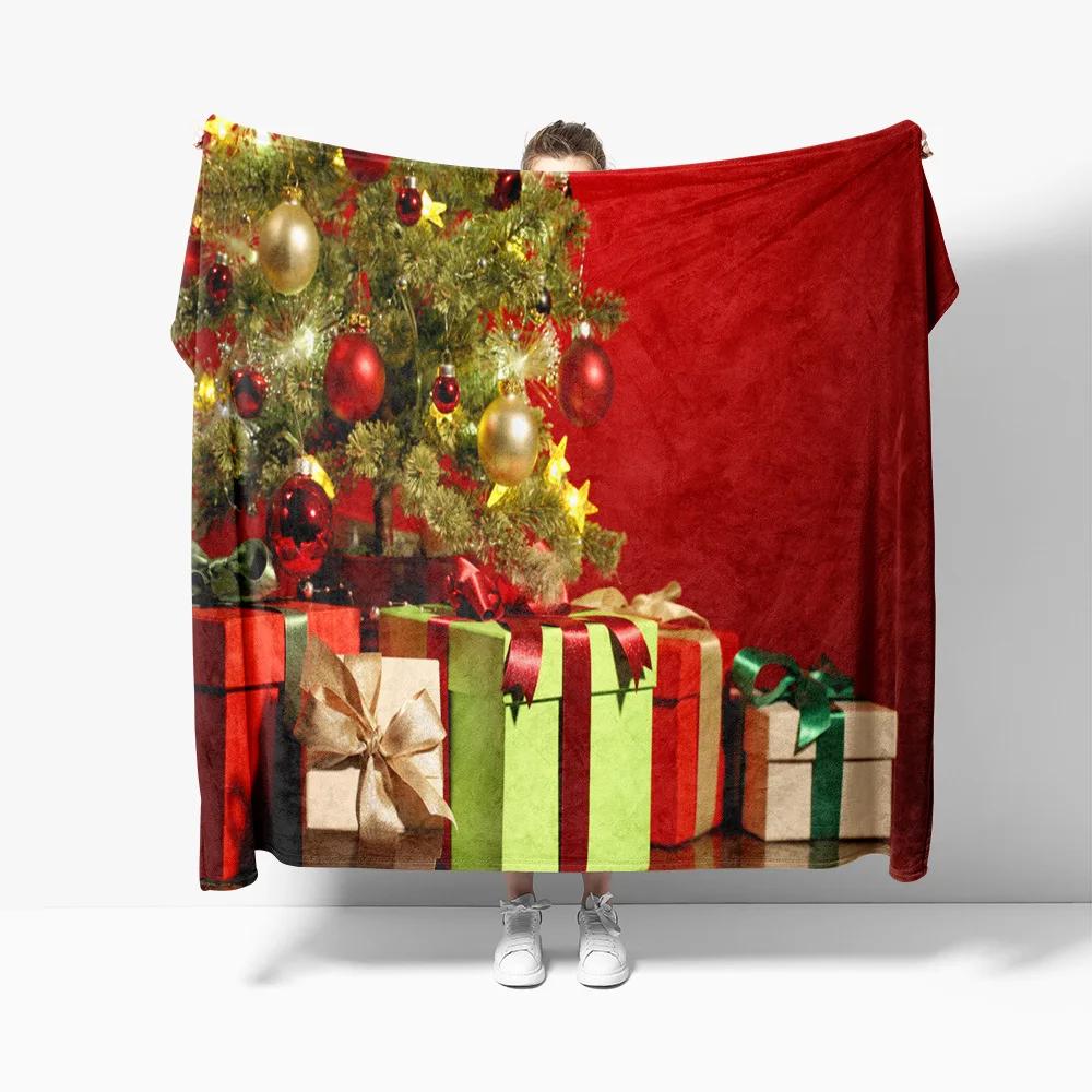 Christmas Theme Flannel Throw Blanket Christmas Tree Snowflake Pattern for Couch Bed Sofa Festival Gift for Boy Girl Lightweight