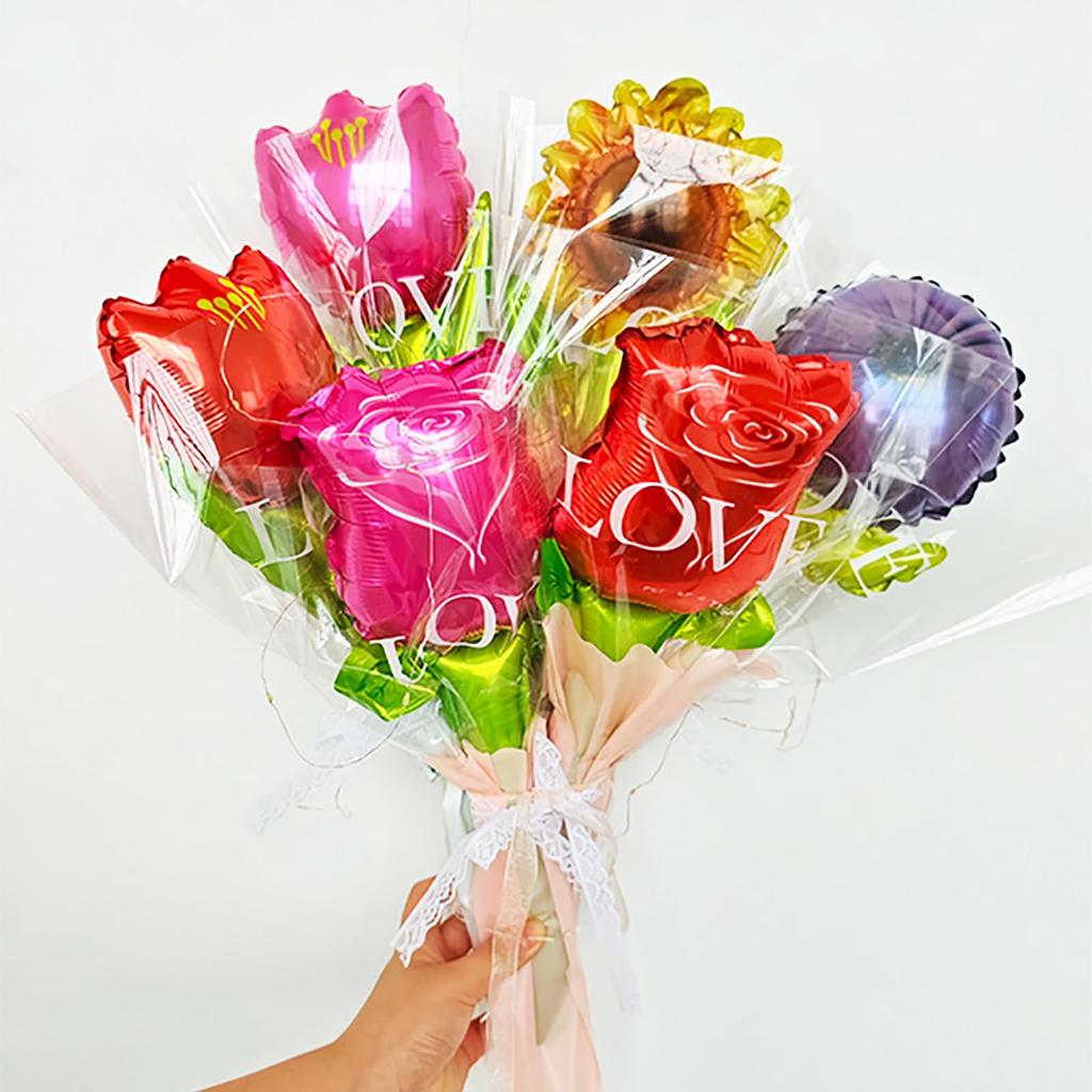 Mainiusi Flower Handheld Balloon Set 12 Pieces Roses Marguerite Sunflowers Tulips Event Decorations Birthday Party Festival Summer Cultural School