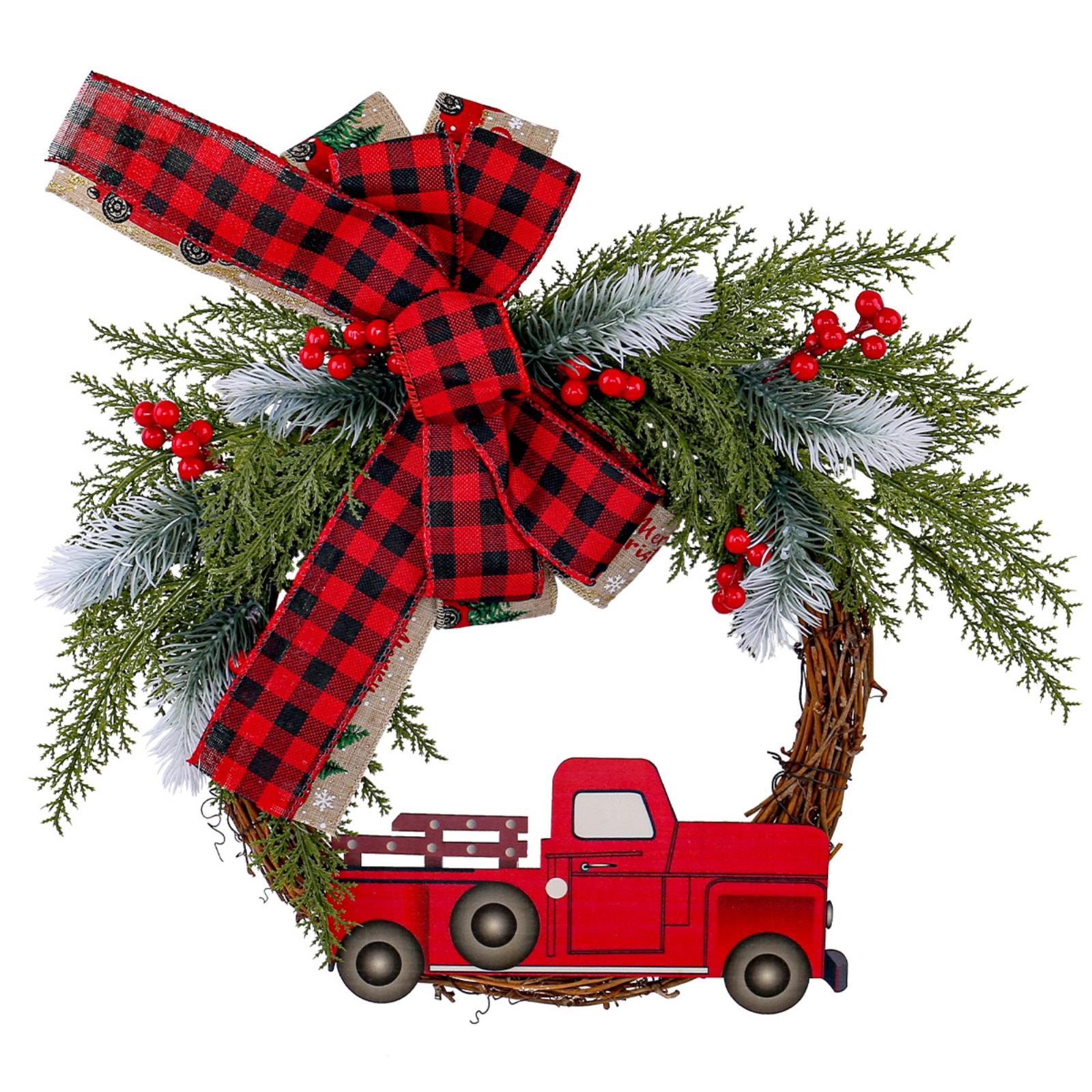 

Christmas Wreath, Red Truck Plaid Wreath, Front Door Wreath Decoration One Size