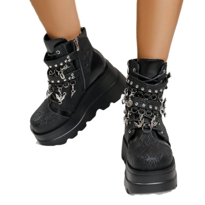 New Thick-soled Women's Boots, Wedge Heels, Belt Buckle Ankle Boots, Women's Shoes