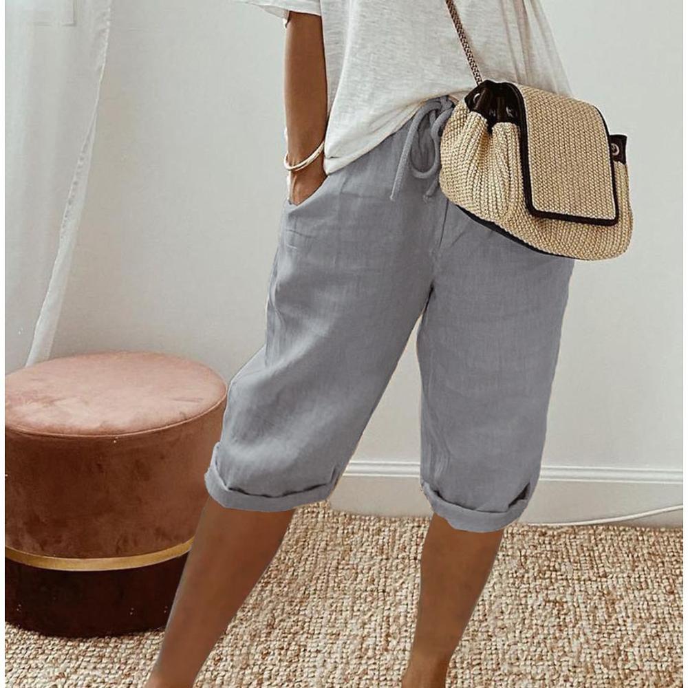

Женские летние повседневные шорты с эластичным шнурком на талии, однотонные шорты, свободные однотонные шорты, уличная одежда 2XL светло-серый