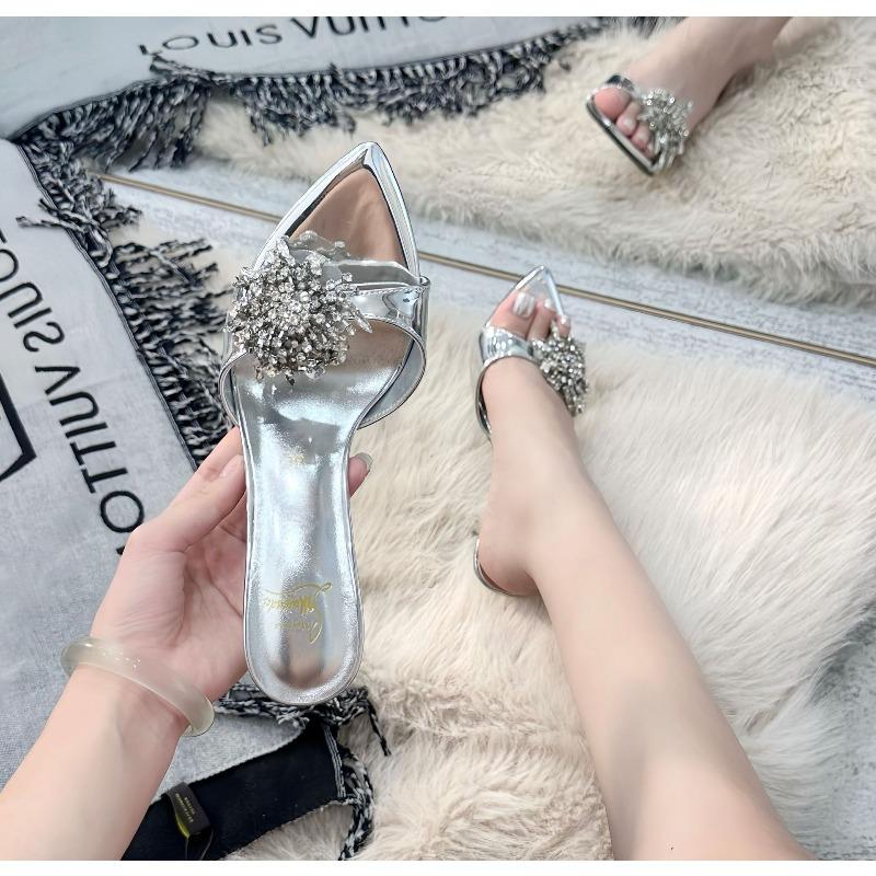 - Summer New Rhinestone Stunning High-heeled Sandals High-end Feeling Not Tired Feet Pointed High Heels