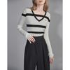 Women's Elegant Striped V-Neck Knit Top