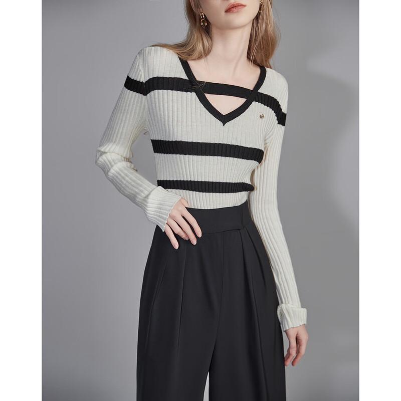 Women's Elegant Striped V-Neck Knit Top