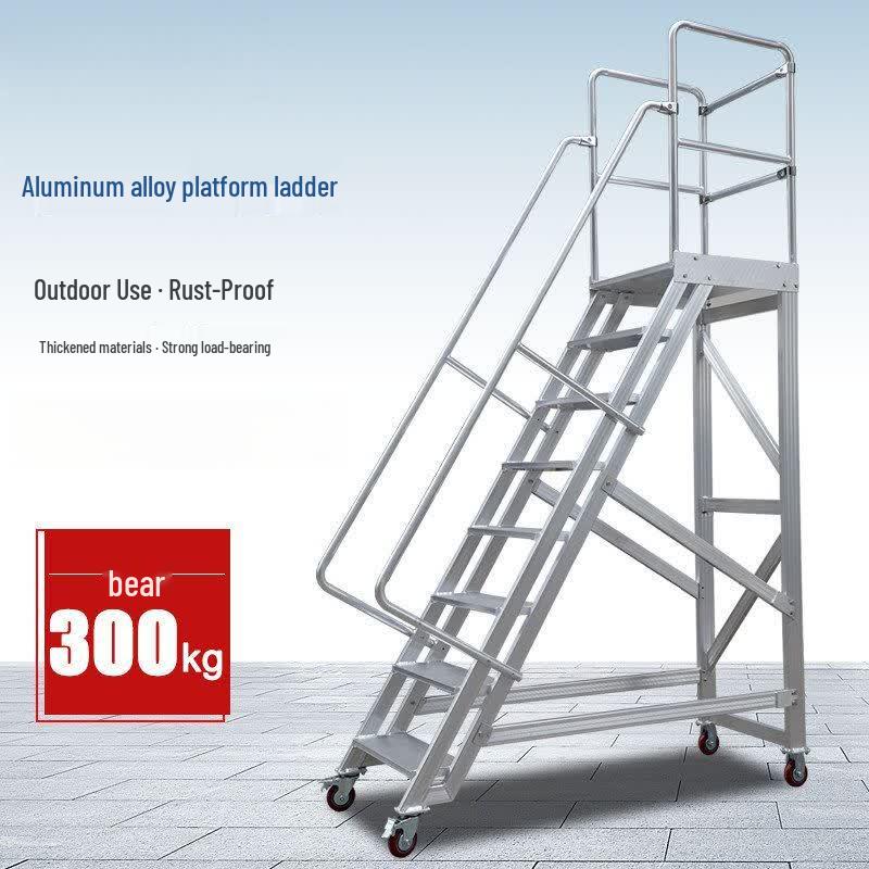 Aluminum Alloy Mobile Warehouse Ladder Cart