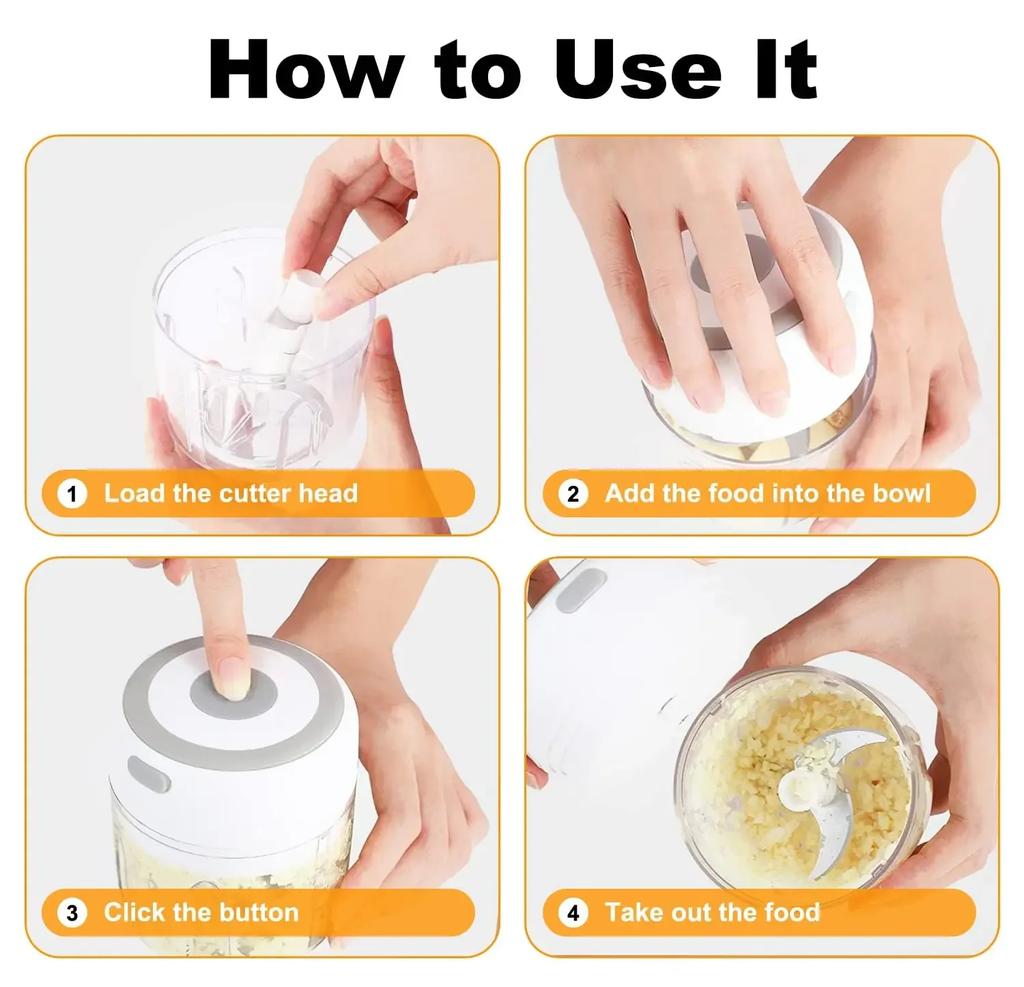 Portable Wireless Electric Garlic Masher Meat Grinder Mincer For Vegetables Chili Food Processor 250ml Capacity