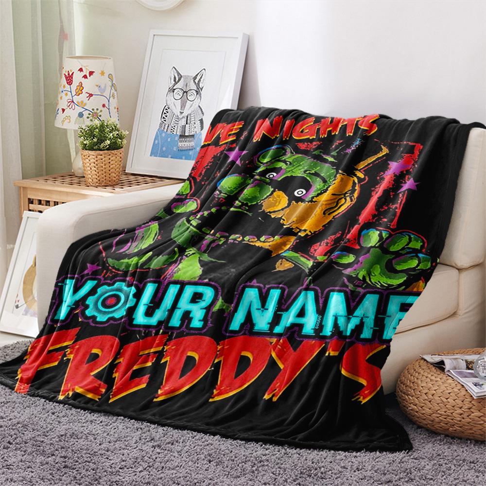 1PC Fnaf Celebration Custom Name Patterned Flannel Blanket Suitable For All Seasons For Home Decor Warmth And Comfort Gifts Holiday Present