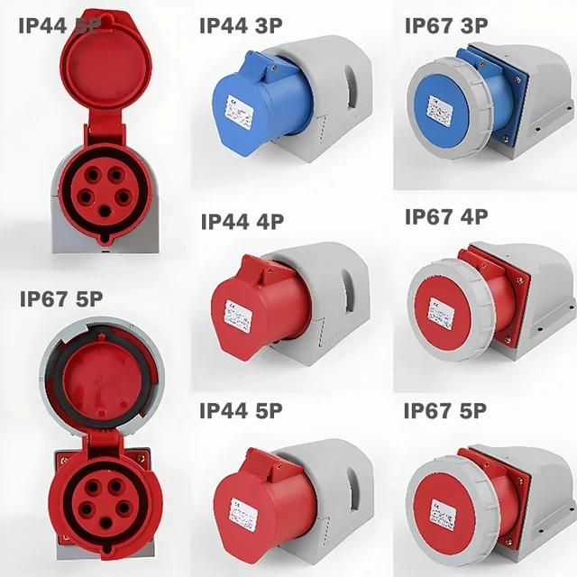 16/32A Industrial Plug and Socket 3P/4P/5Pin Electrical Connector IP67 Wall Mounted Socket Male&Female Plug