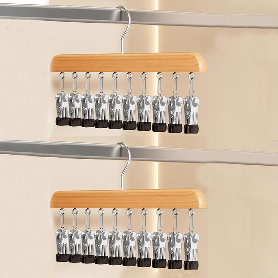 1PCS Solid Wooden Trouser Clip Home Closet Stainless Hat Skirt Storage Rotatable Multi-Clip Student Dormitory Storage Clip