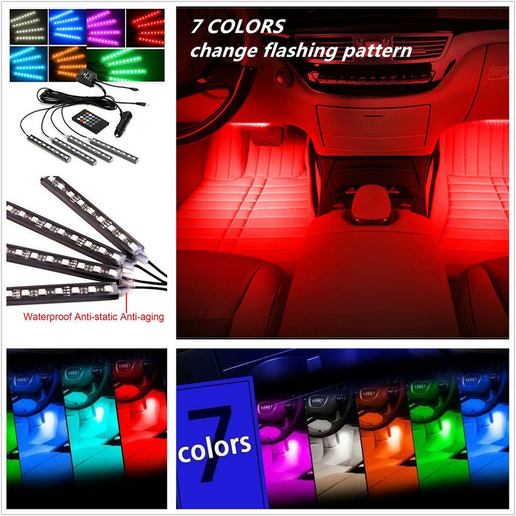 4x12LED Car Interior Footwell Decor Atmosphere Neon Light RGB W/ Remote Control