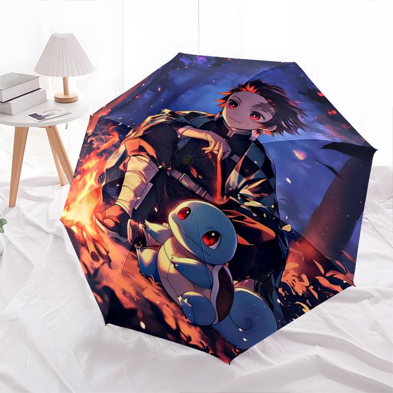 

1pc Kamado Tanjirou & His Pokémon Pattern Automatic 3-Fold Umbrella, 8 Iron Frames, High-Value Folding Umbrella, Suitable for Office, Travel and