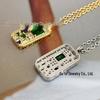 European American Classic Rectangle Dog Tag Necklace with Micro-Inlaid Zircon Colored Diamonds, Copper-Plated In Real Gold, INS Style for Women