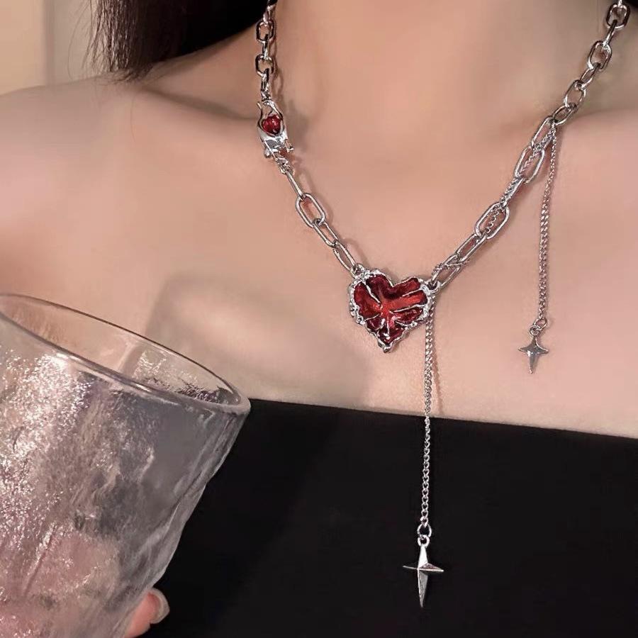 New Red Heart Patchwork Star Tassel Necklaces Women Premium Sense Sweet Cool Y2K Luxury Hundred Necklace Party Jewelry Gifts