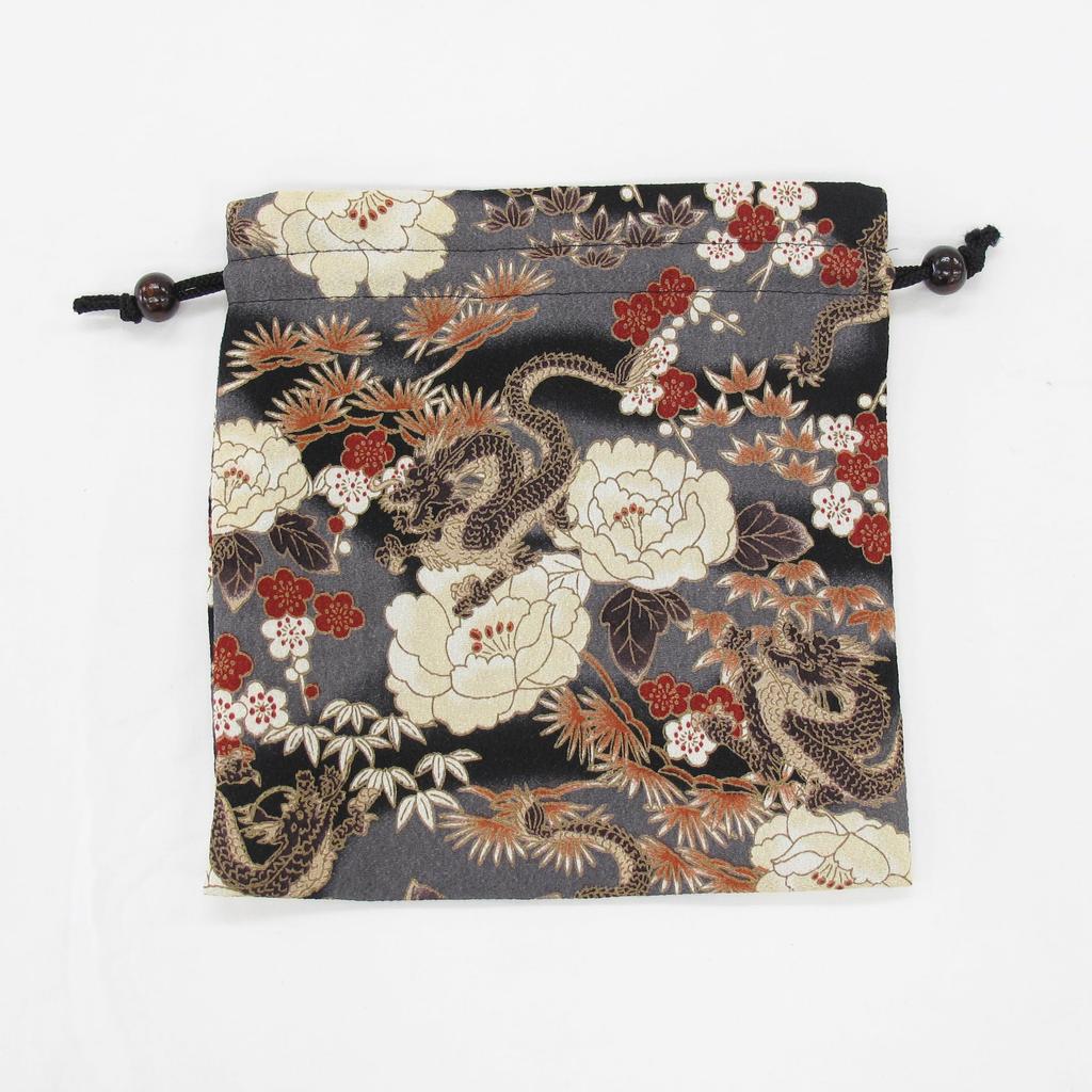 Drawstring Small Item Made in Japan with Chirimen Fabric Perfect for Temple Stamp and a Great Gift Black Japanese-style Bag, Case, Lining, Books,