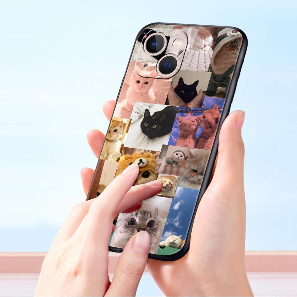 Cute Cat Photo Collage Print Phone Case for iPhone 17 16 15 14 13 12 11 16E Series Pro Max Plus Double Layer Protection
