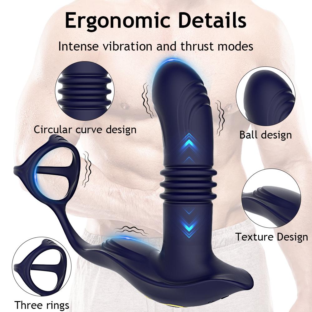 Wireless Anal Vibrator Cock Ring Delay Ejaculation Testicle Stimulator Thrusting Vibrating Prostate Massager Sex Toy for Couples