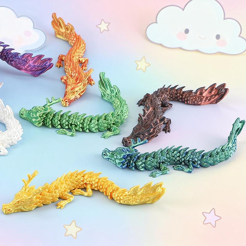 3D Printed Dragon Toy with Movable Joints - Gradient Color for Kids