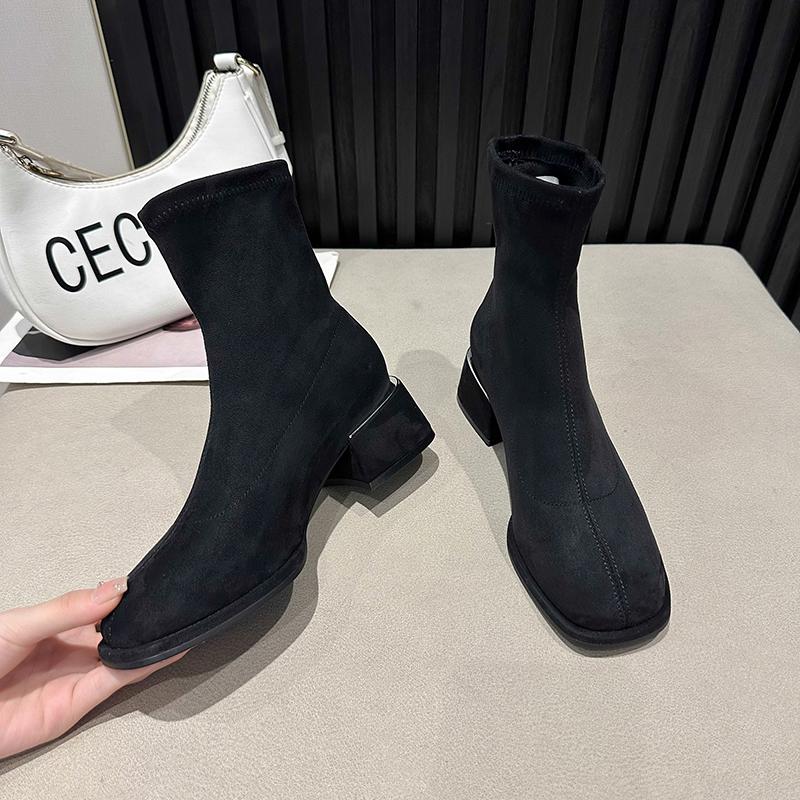 Módní semišové dámské sněhule ke kotníku na středním podpatku zimní boty robustní designérské klasické chelsea boty 2024 nový trend gladiátorky