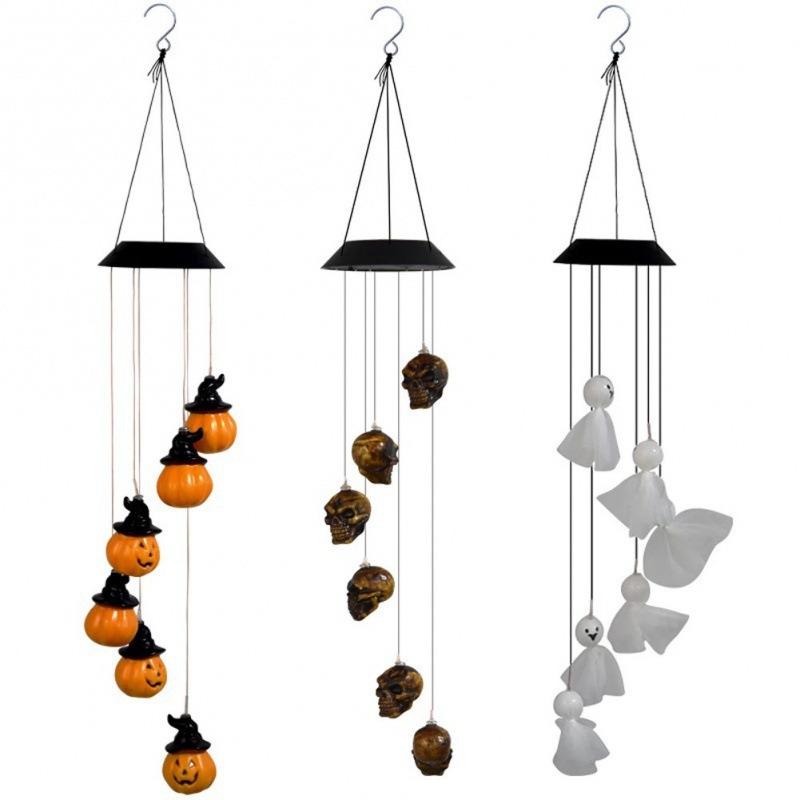 Solar Seven-Color Rose Wind Chime Lamp: Outdoor Courtyard Hanging Light for Halloween Decor