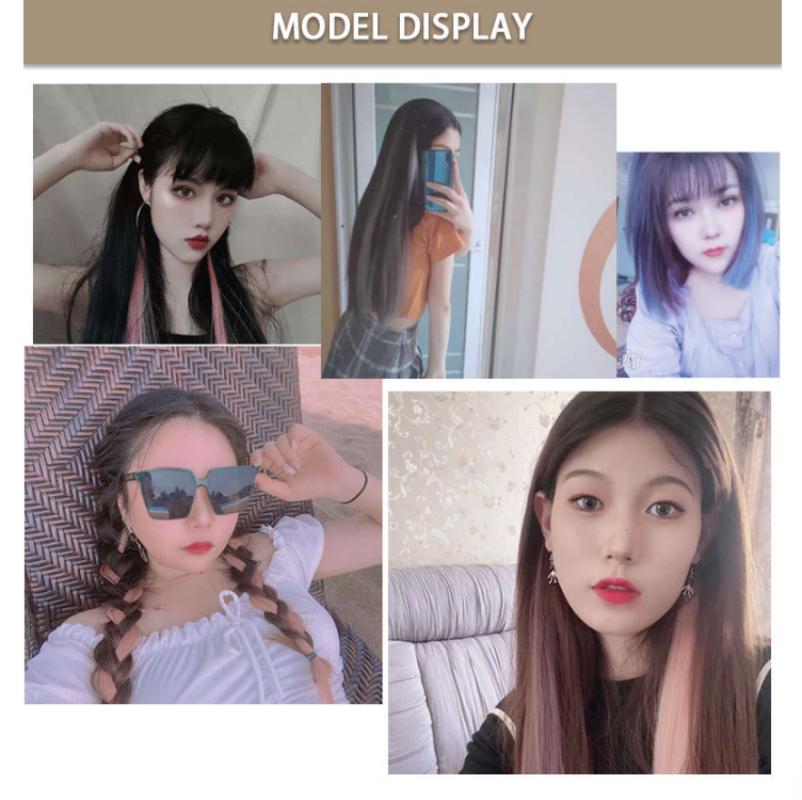 23 Colors Synthetic Wigs Long Straight Layered Hairstyle Dark Brown Blonde Gray Ash Full Wig with Bangs for Women Brown Wigs